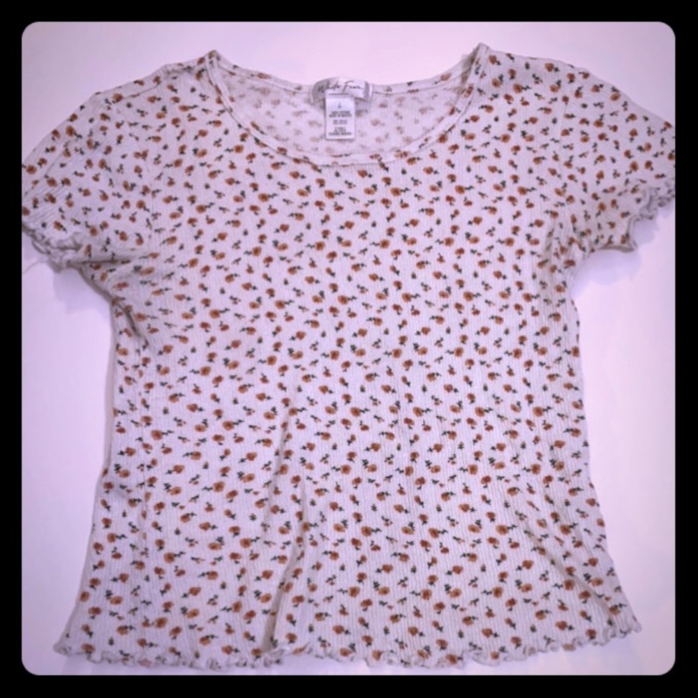 Girls large white fawn flowers shirt